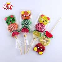 Cat shape with mini fruity sugar and roll watermelon shape lollipop gummy soft candy